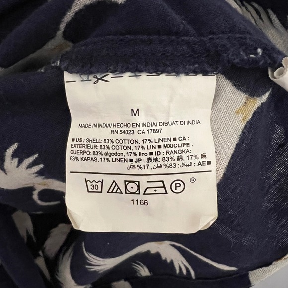 Old Navy Linen Blend Navy Floral Print Top Short Sleeve Beach Blouse‎ Size M - Picture 5 of 6